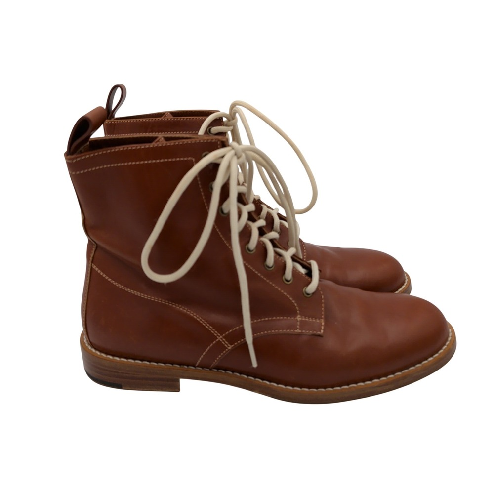 Jenni Kayne Canyon Boot Cognac Leather Lace Up Combat Boots Italy Brown Women 38